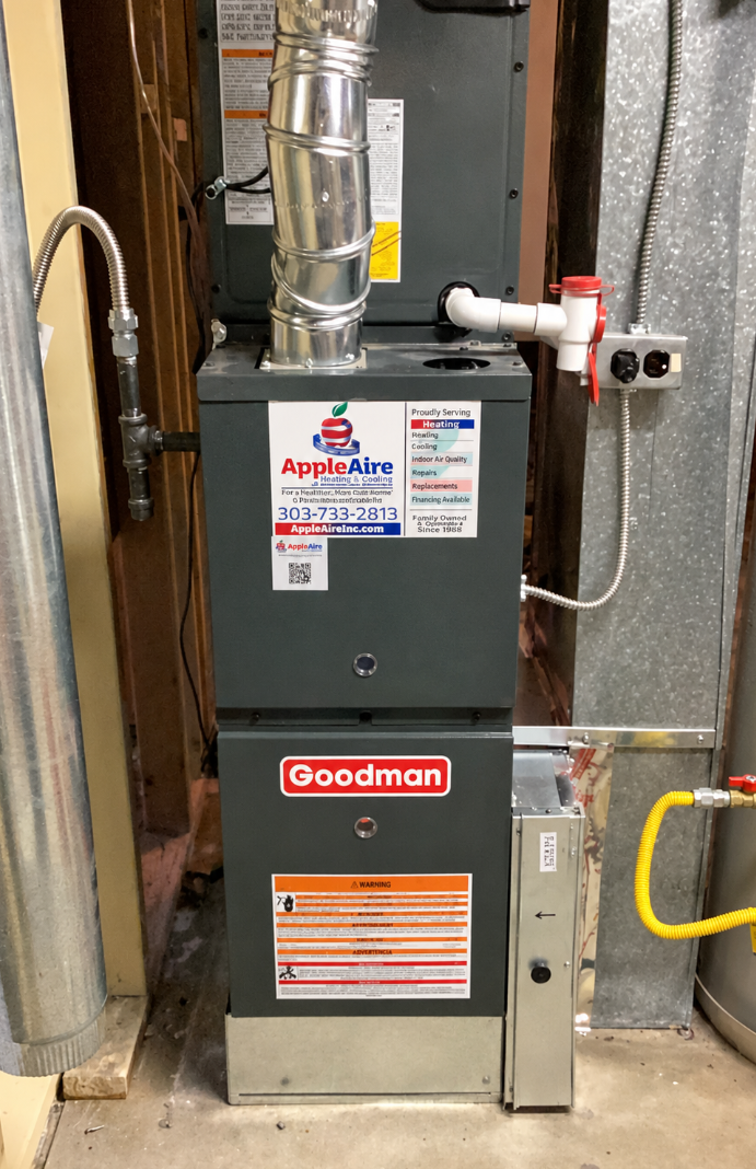 New Goodman furnace installed by Apple Aire in an Arvada, Colorado home