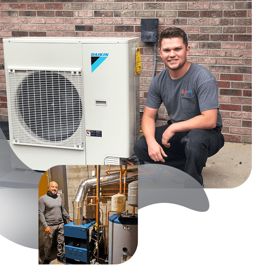 apple aire employees next to heating and colling units