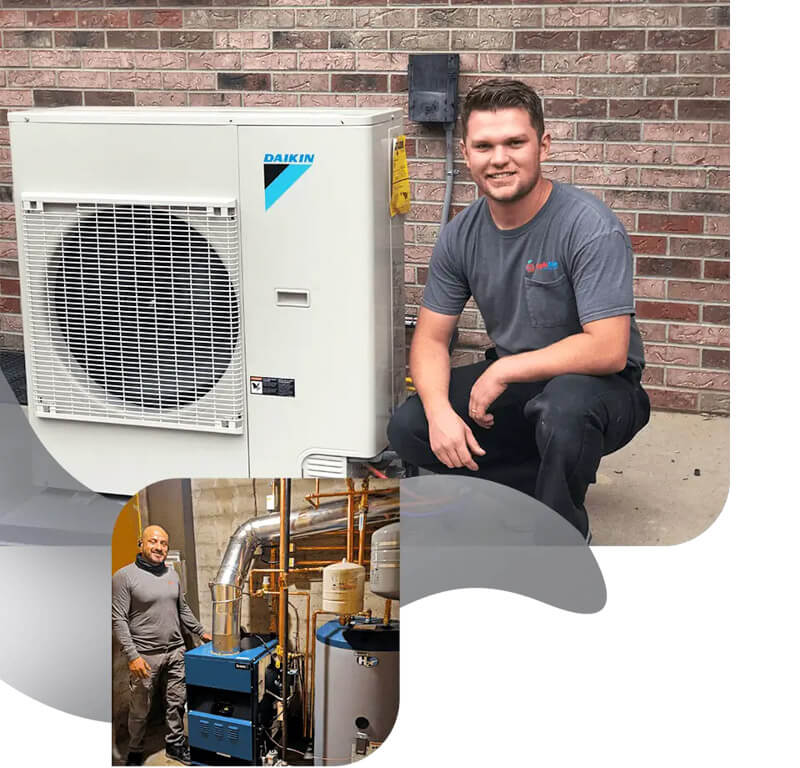 Apple Aire Heating & Cooling Employees next to heating and cooling units